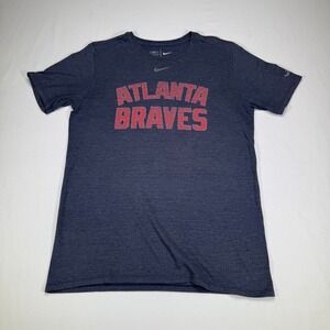 Nike Atlanta‎ Braves MLB T-Shirt Mens Medium Heather Blue Tri Blend Baseball Tee